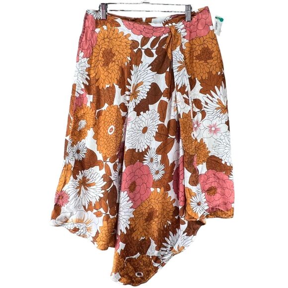 Dodo Bar Or Skirt Womens 10 Orange Floral Silk Midi Asymmetric Fairy Euro Summer - Picture 1 of 11